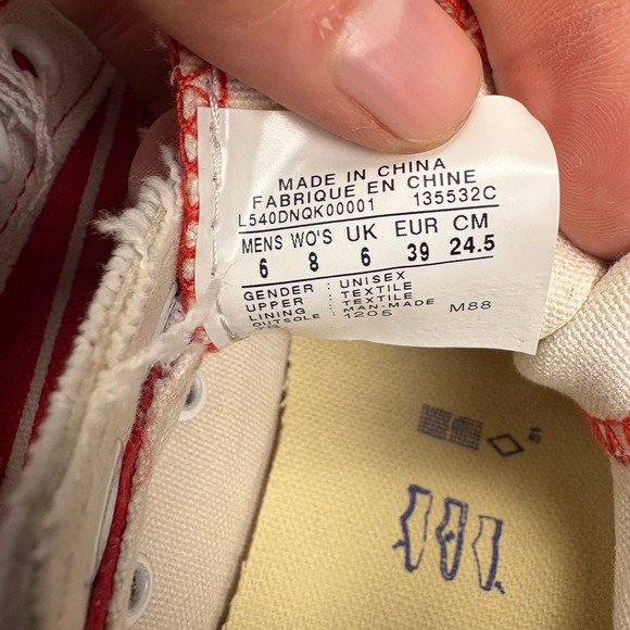 Converse All Star Low Top‎ Sneakers Red White Striped Canvas Shoes Unisex Size 6 - Picture 5 of 8